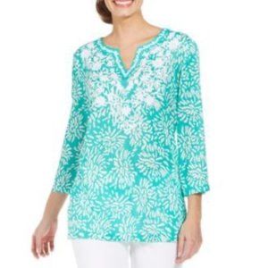 ❄️ Charter Club Petite Printed Embroidered-Trim Tunic